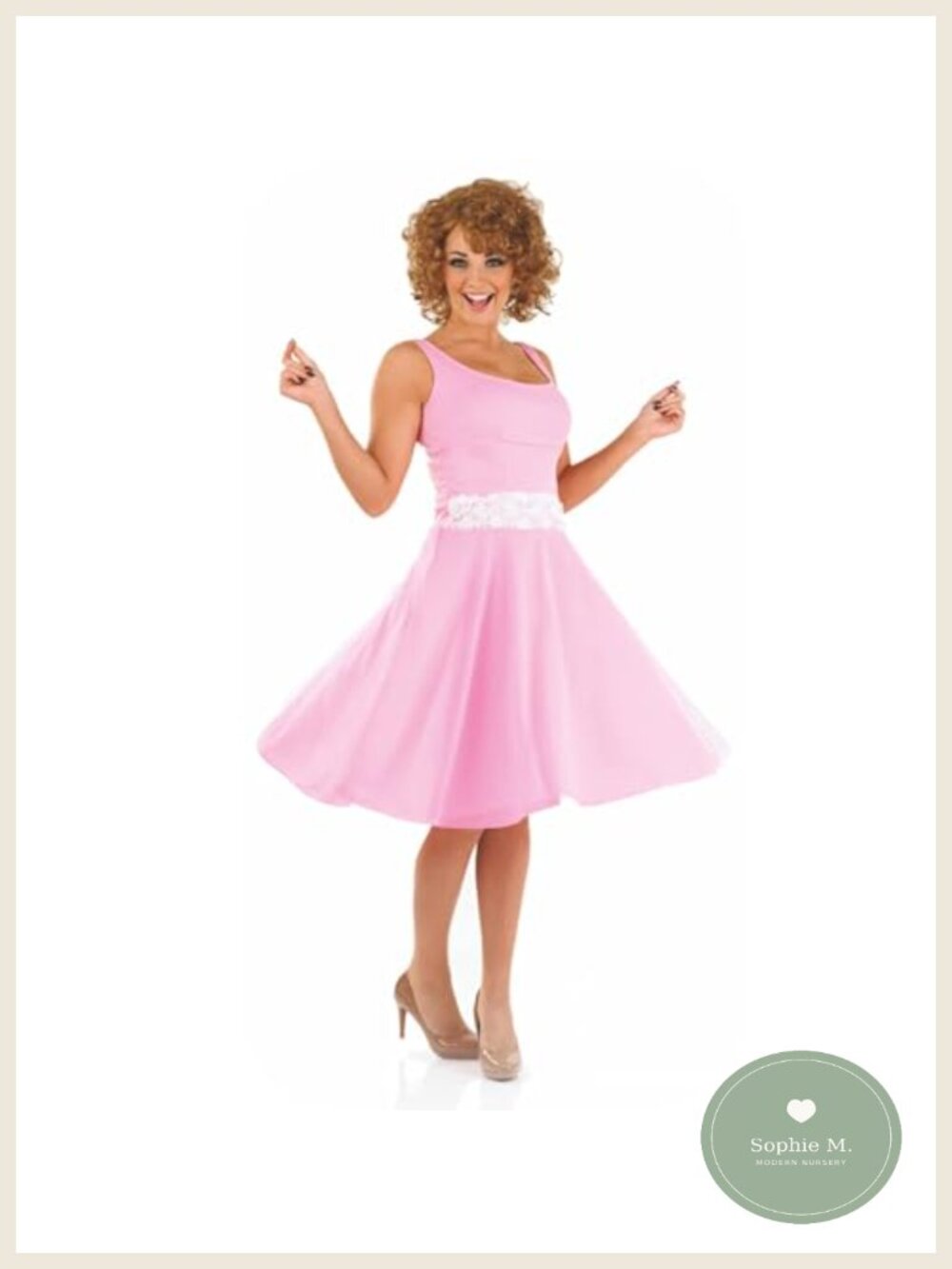Retro 50s Dance Costume Dress with Wig Women Halloween Party 100% Polyester